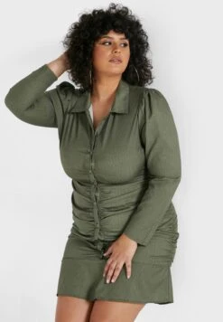 Ruched Placket Shirt Dress