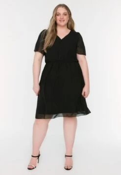 V-Neck Pleat Detail Dress