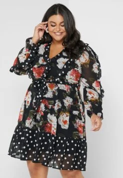 Balloon Sleeve Floral Print Ruffle Detail Dress
