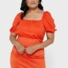 Orange Plus Size Square Neck Milkmaid Mini Dress -CARMAKOMA Clothing Sales 1 zoom desktop 138