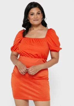 Orange Plus Size Square Neck Milkmaid Mini Dress