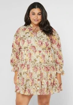 Floral Print Notch Neck Skater Dress