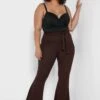 Chocolate Plus Rib Tie Waist Flare Trouser