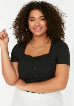 Zip Detail Ribbed Top