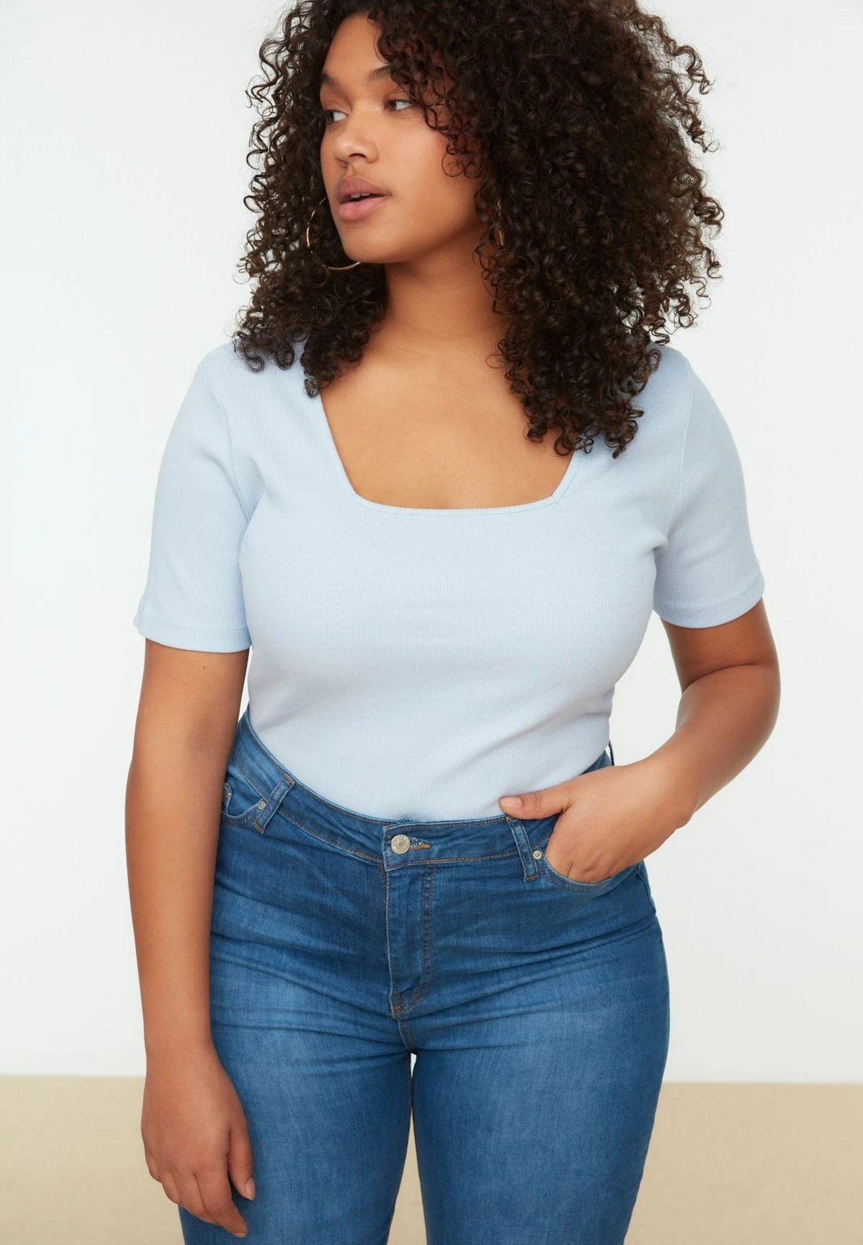 Square Neck Knitted T-Shirt 3 Square Neck Knitted T-Shirt