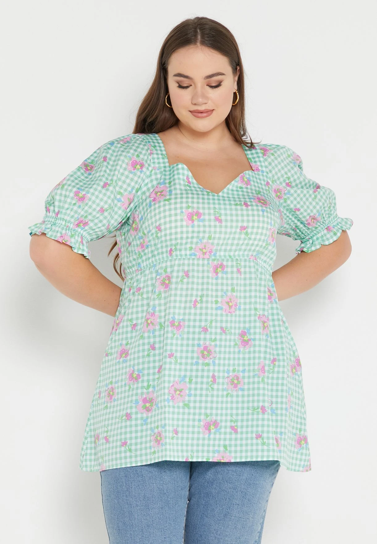 Checked Floral Printed Top 3 Checked Floral Printed Top