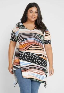 Avenue Striped Asymmetrical Hem Top