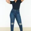 Distressed High Waist Jeans 2 Distressed High Waist Jeans -CARMAKOMA Clothing Sales 1 zoom desktop 375