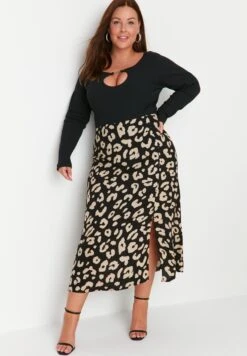 Animal Print Side Slit Midi Skirt