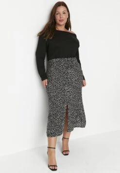 Printed Slit Midi Skirt