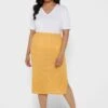 Mustard Plus Size Ribbed Midi Skirt 1 Mustard Plus Size Ribbed Midi Skirt -CARMAKOMA Clothing Sales 1 zoom desktop 410