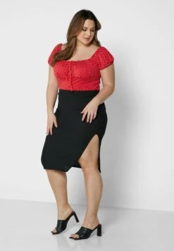 Black Plus Size Ribbed Midi Skirt
