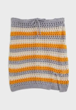 Orange Plus Size Striped Crochet Mini Skirt
