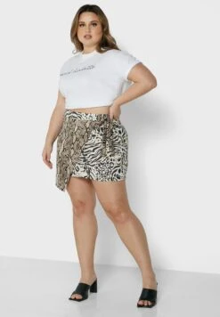 Stone Plus Size Spliced Print Wrap Front Skirt