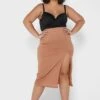 Camel Plus Rib Split Front Midi Skirt 1 Camel Plus Rib Split Front Midi Skirt -CARMAKOMA Clothing Sales 1 zoom desktop 423