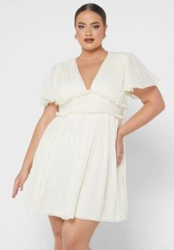Plunge Neck Ruffle Waist Dress