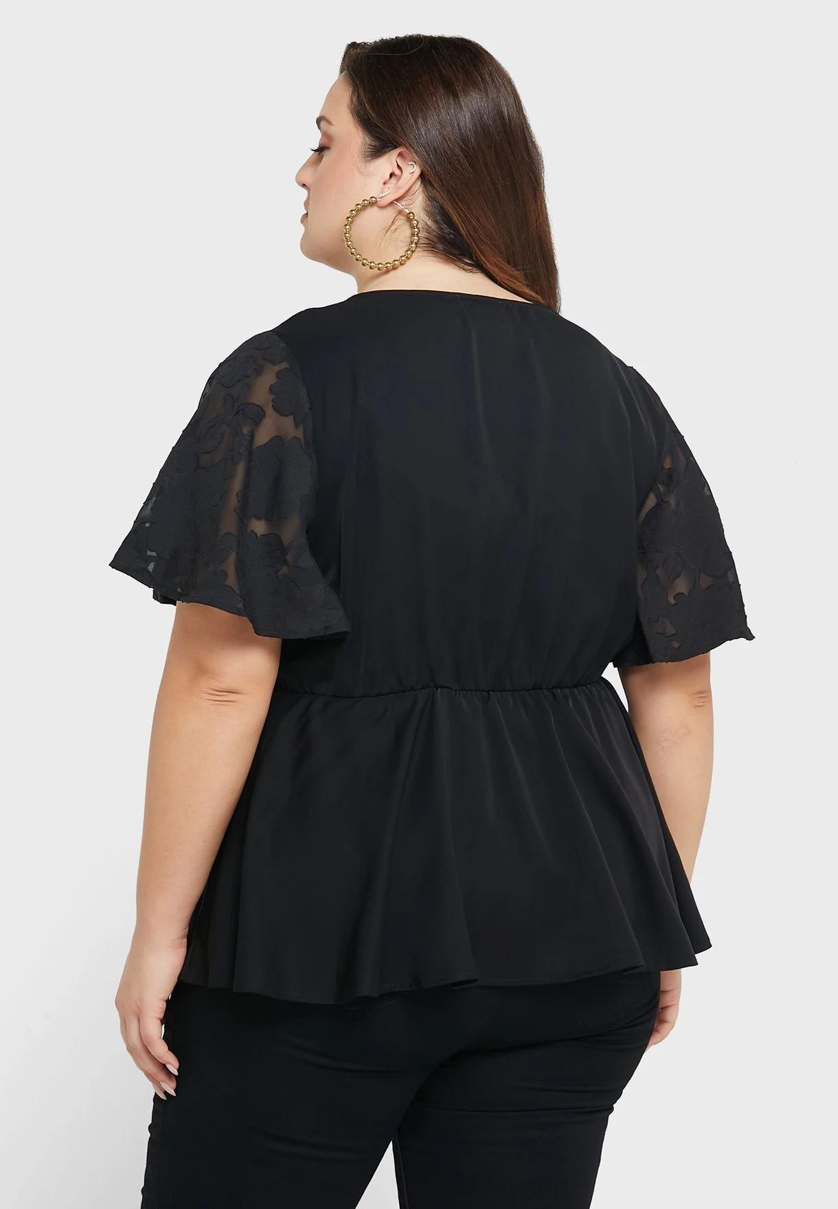 Mesh Sleeve Detail Peplum Top 4 Mesh Sleeve Detail Peplum Top - Image 2