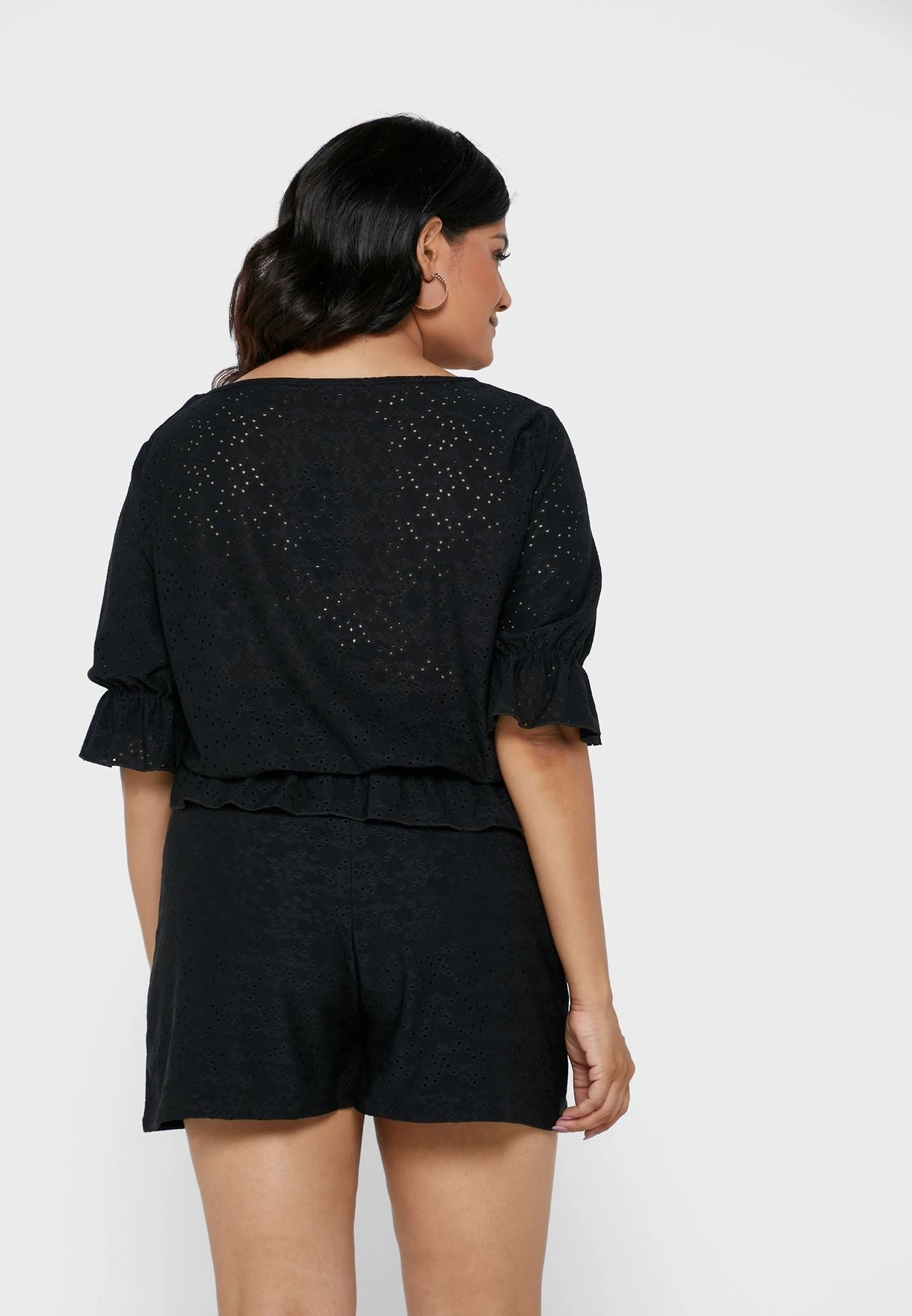 Black Plus Size Broderie Ruched Detail Tie Front 4 Black Plus Size Broderie Ruched Detail Tie Front - Image 2