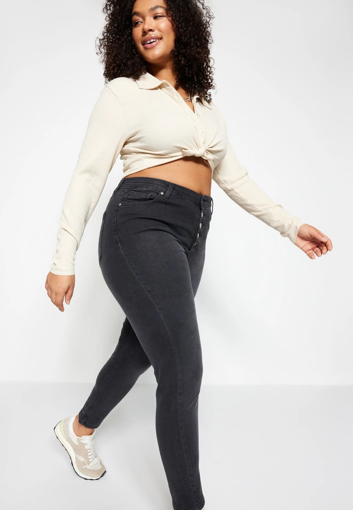 Front Button Detail Skinny Jeans 4 Front Button Detail Skinny Jeans - Image 2