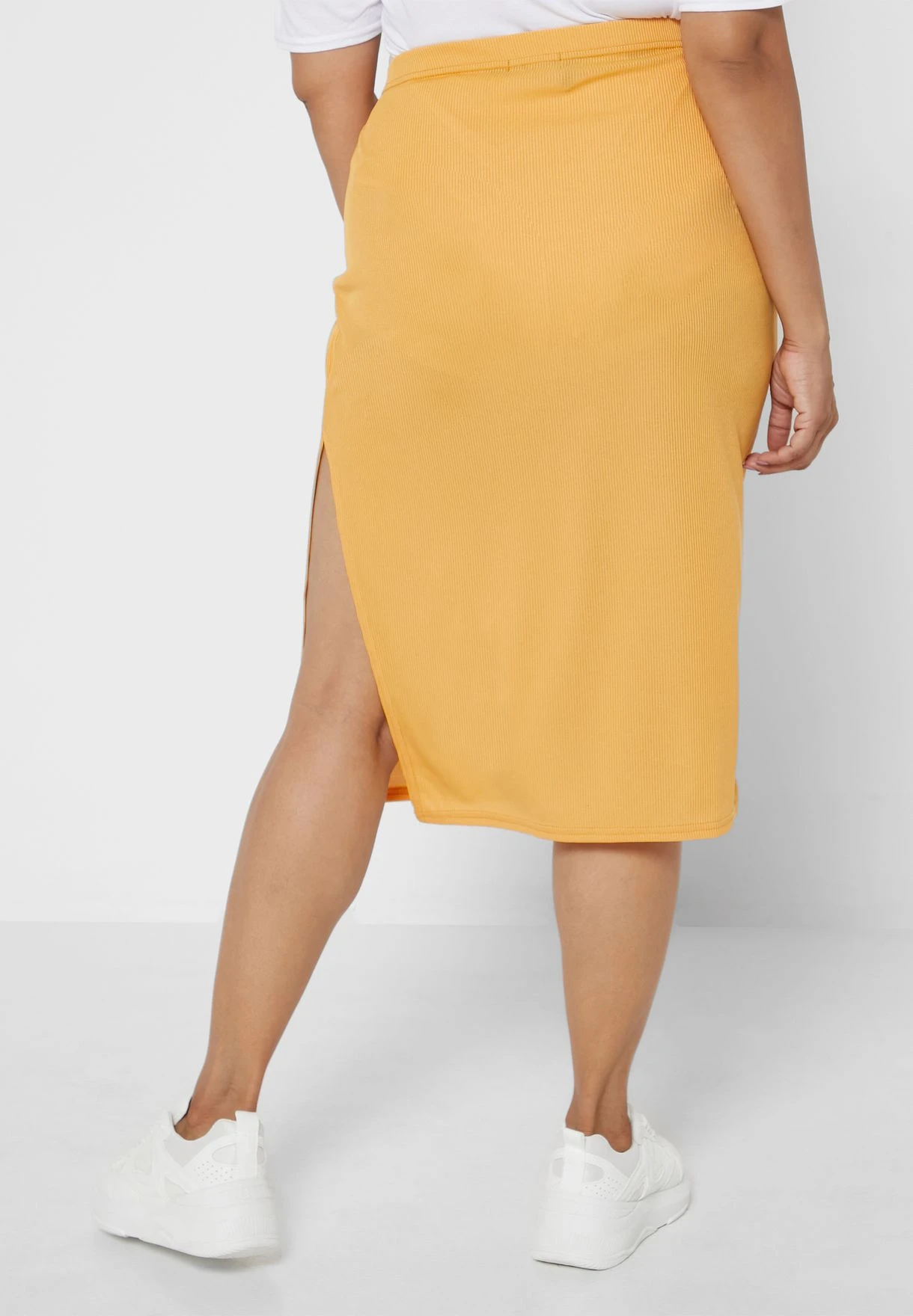 Mustard Plus Size Ribbed Midi Skirt 4 Mustard Plus Size Ribbed Midi Skirt - Image 2