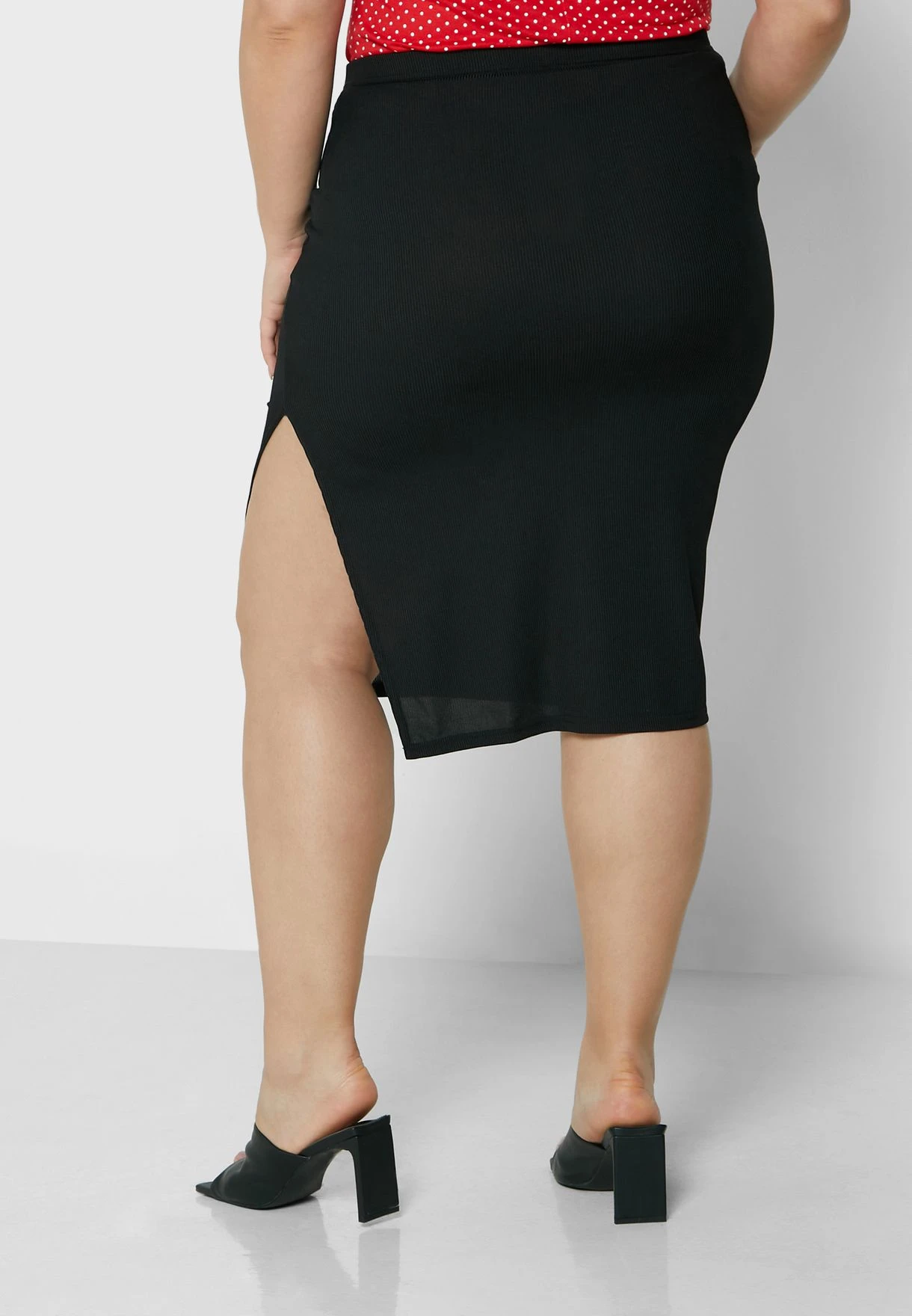 Black Plus Size Ribbed Midi Skirt 4 Black Plus Size Ribbed Midi Skirt - Image 2
