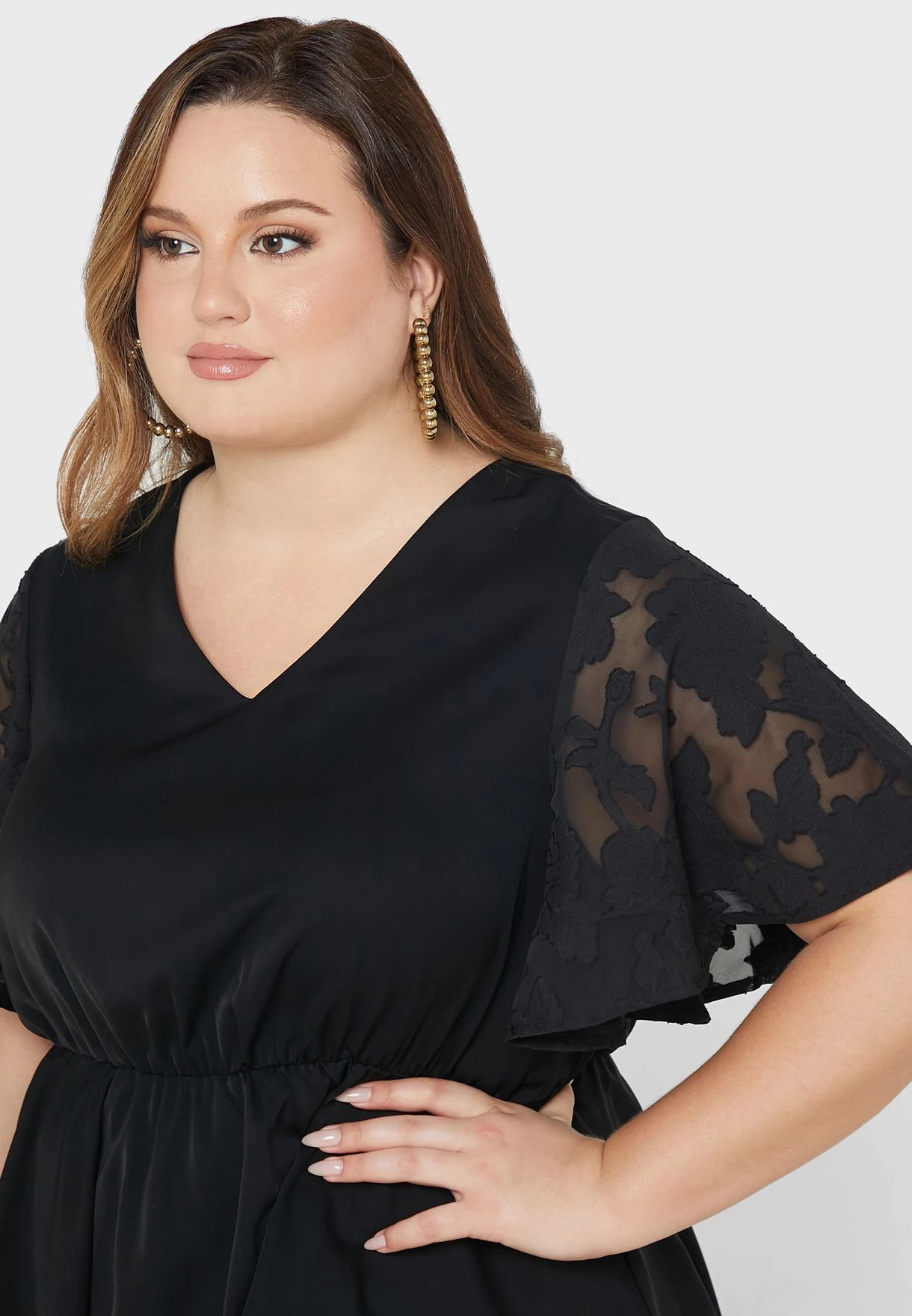 Mesh Sleeve Detail Peplum Top 5 Mesh Sleeve Detail Peplum Top - Image 3