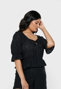 Black Plus Size Broderie Ruched Detail Tie Front 8 Black Plus Size Broderie Ruched Detail Tie Front -CARMAKOMA Clothing Sales 3 zoom desktop 299