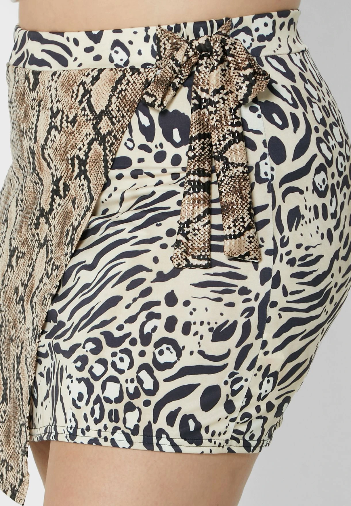 Stone Plus Size Spliced Print Wrap Front Skirt 5 Stone Plus Size Spliced Print Wrap Front Skirt - Image 3