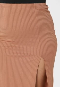 Camel Plus Rib Split Front Midi Skirt -CARMAKOMA Clothing Sales 3 zoom desktop 421
