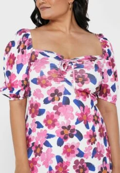 White Plus Size Floral Milkmaid Shoulder Ruched Fr -CARMAKOMA Clothing Sales 3 zoom desktop 73