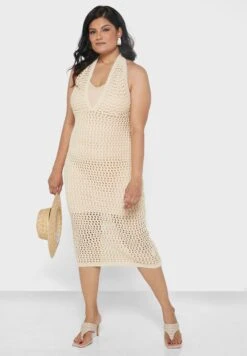 Stone Plus Size Halter Neck Crochet Midi Dress -CARMAKOMA Clothing Sales 4 zoom desktop 119