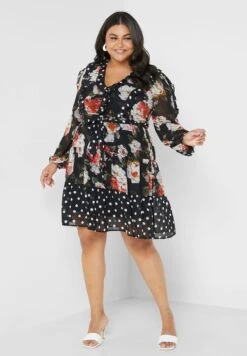 Balloon Sleeve Floral Print Ruffle Detail Dress -CARMAKOMA Clothing Sales 4 zoom desktop 122
