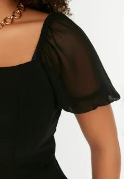 Square Neck Puff Sleeve Slit Hem Dress -CARMAKOMA Clothing Sales 4 zoom desktop 159