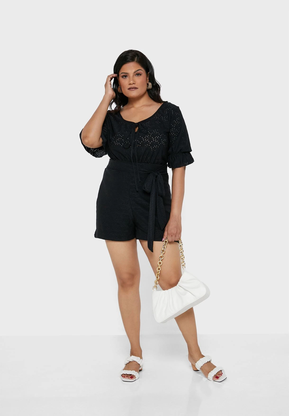 Black Plus Size Broderie Ruched Detail Tie Front 6 Black Plus Size Broderie Ruched Detail Tie Front - Image 4