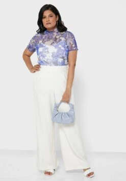 Blue Plus Size Printed Mesh Lettuce Hem Top -CARMAKOMA Clothing Sales 4 zoom desktop 330