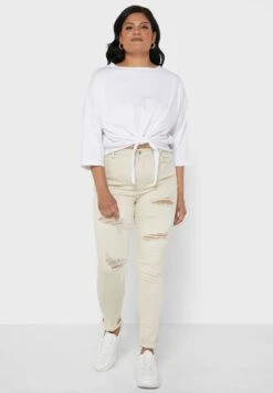 Ecru Plus Size Rip Detail Stretch Skinny Jeans -CARMAKOMA Clothing Sales 4 zoom desktop 368