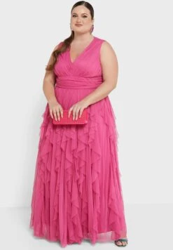 V-Neck Ruffle Detail Dress -CARMAKOMA Clothing Sales 4 zoom desktop 398