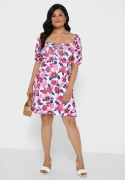 White Plus Size Floral Milkmaid Shoulder Ruched Fr -CARMAKOMA Clothing Sales 4 zoom desktop 70