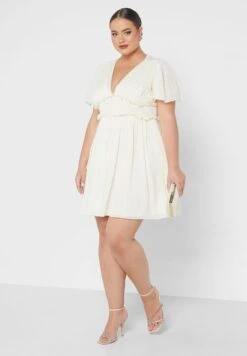 Plunge Neck Ruffle Waist Dress -CARMAKOMA Clothing Sales 4 zoom desktop 81