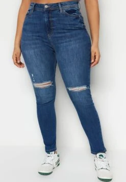 High Waist Distressed Skinny Jeans -CARMAKOMA Clothing Sales 5 zoom desktop 160